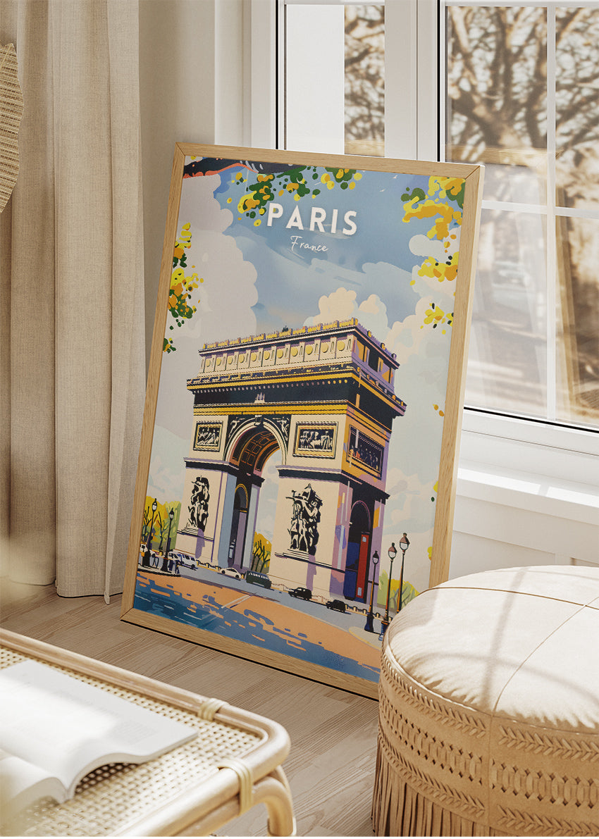 Paris France Poster & Canvas Print – Vintage Arc de Triomphe Travel Art
