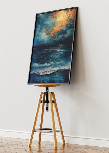 Midnight Ocean with Golden Sky – Dramatic Abstract Seascape Wall Art Poster & Canvas – AI PRINT LAB