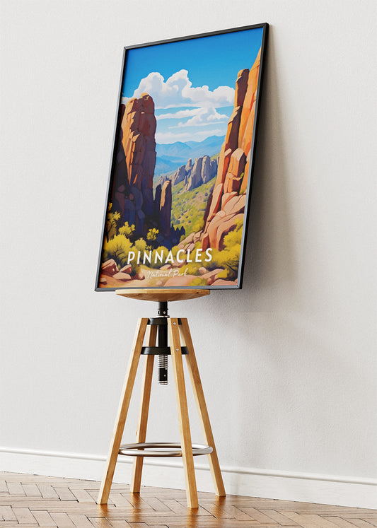 Pinnacles National Park Poster & Canvas Print – California Rock Formations Landscape Illustration Wall Art