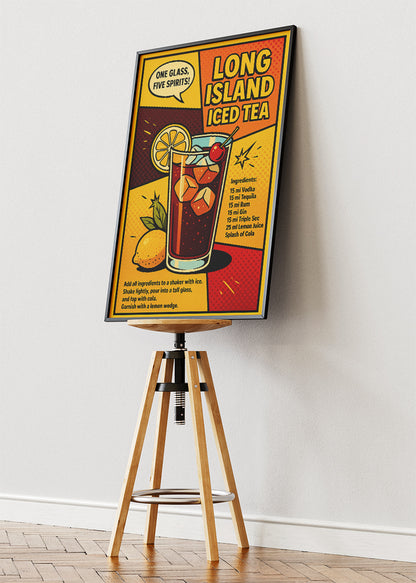 Long Island Iced Tea Pop Art Cocktail Poster & Canvas Print | Retro Bar Wall Art