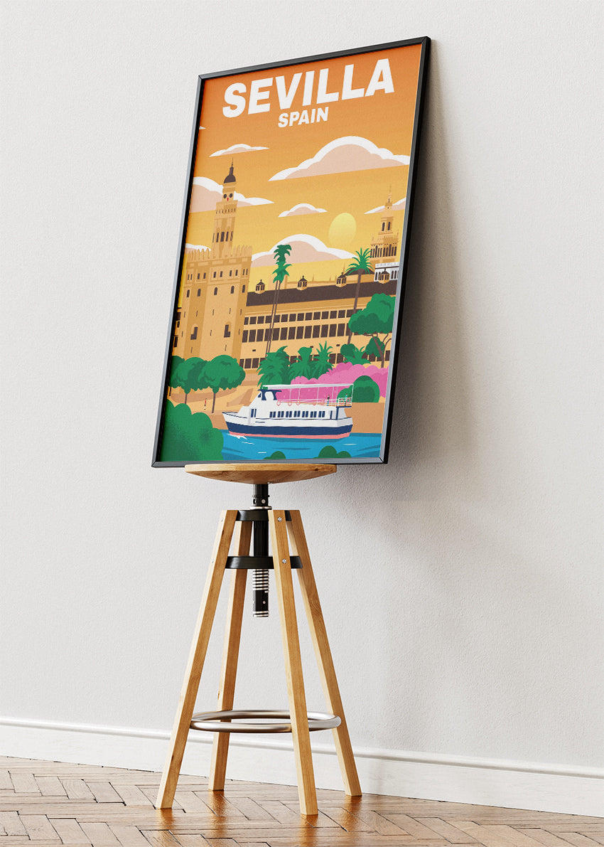 Sevilla Spain Poster & Canvas Print – Illustrated Andalusia Cityscape Art