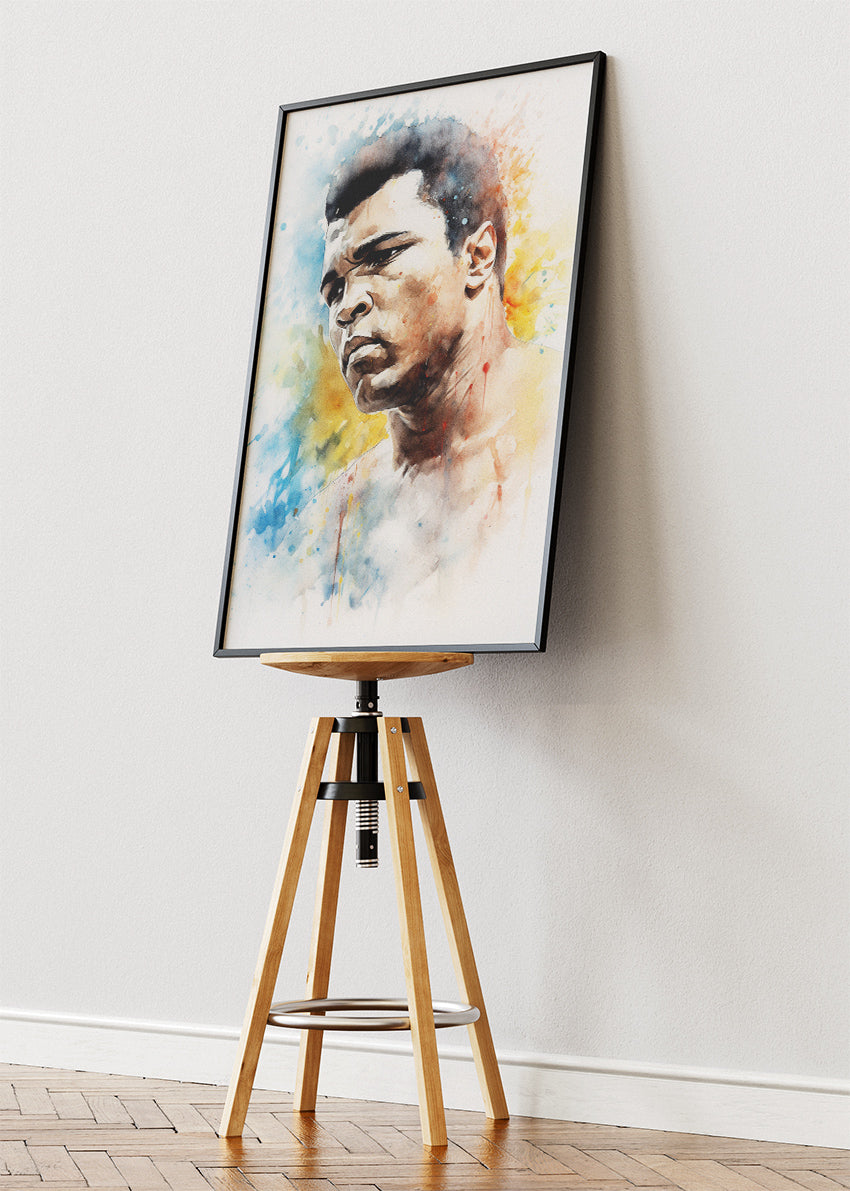 Muhammad Ali Watercolor Portrait Poster & Canvas Art Print – Iconic Boxing Legend Wall Art