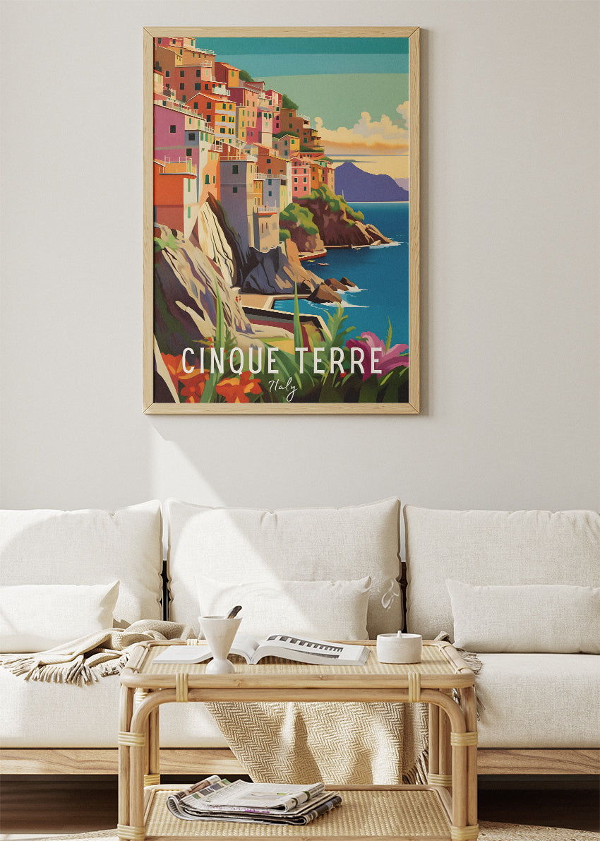Cinque Terre Italy Poster & Canvas Print – Illustrated Coastal Village Art