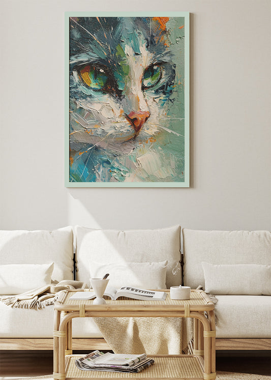 Abstract Cat Portrait Poster & Canvas Print – Colorful Textured Brush Art