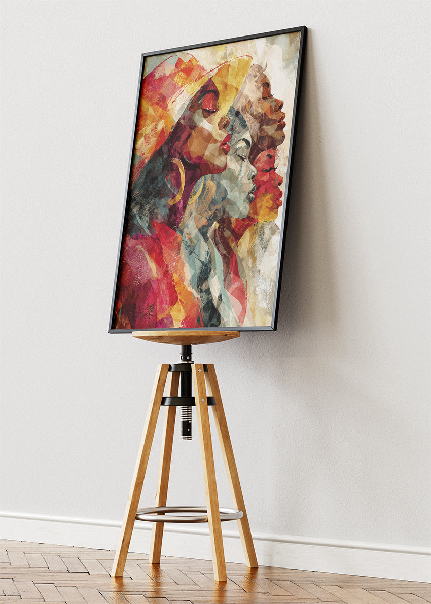 Abstract African Women Wall Art – Colourful Contemporary Portrait Canvas Print & Modern Cultural Statement Poster for Living Room Decor UK