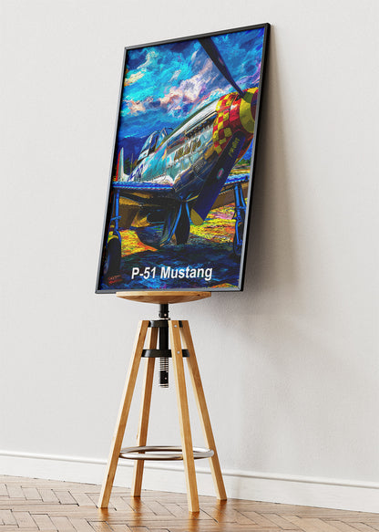 P-51 Mustang Poster & Canvas Print – Illustrated WWII Fighter Aircraft Wall Art