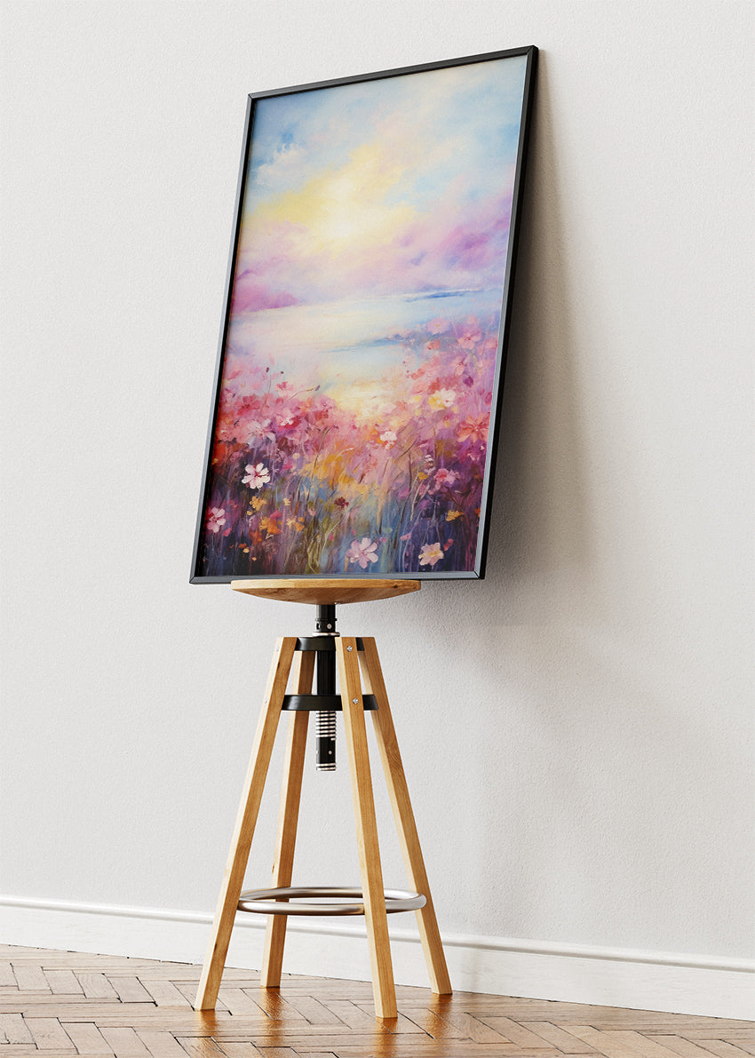 Pastel Floral Horizon – Dreamy Sunset Meadow Canvas & Poster Print – AI PRINT LAB