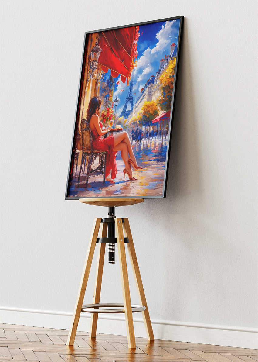 Paris Café Wall Art – Eiffel Tower Cityscape Canvas Print & Romantic French Street Poster for Living Room Decor UK