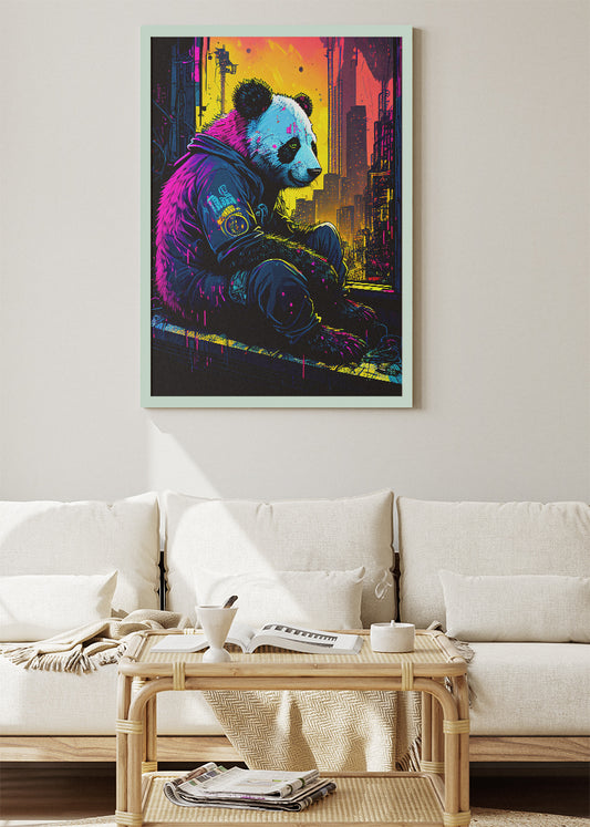 Cyberpunk Panda Poster & Canvas Print – Neon Street Art Animal Illustration