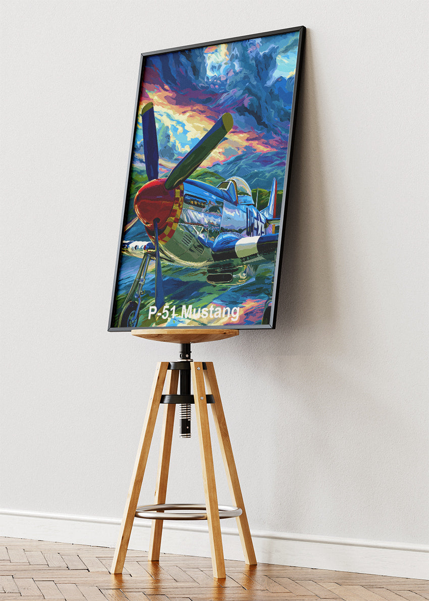 P-51 Mustang Poster & Canvas Print – Illustrated WWII Fighter Plane Wall Art
