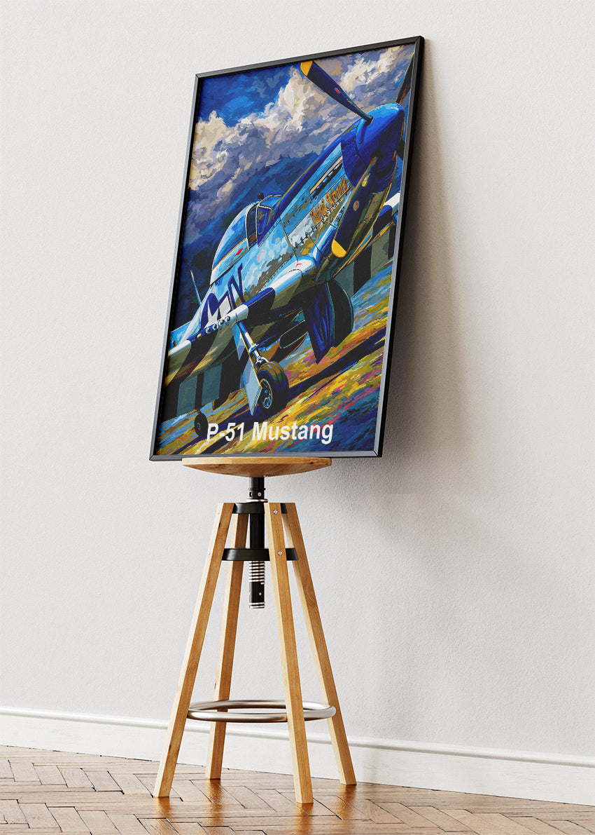P-51 Mustang Poster & Canvas Print – Illustrated WWII Fighter Aircraft Wall Art