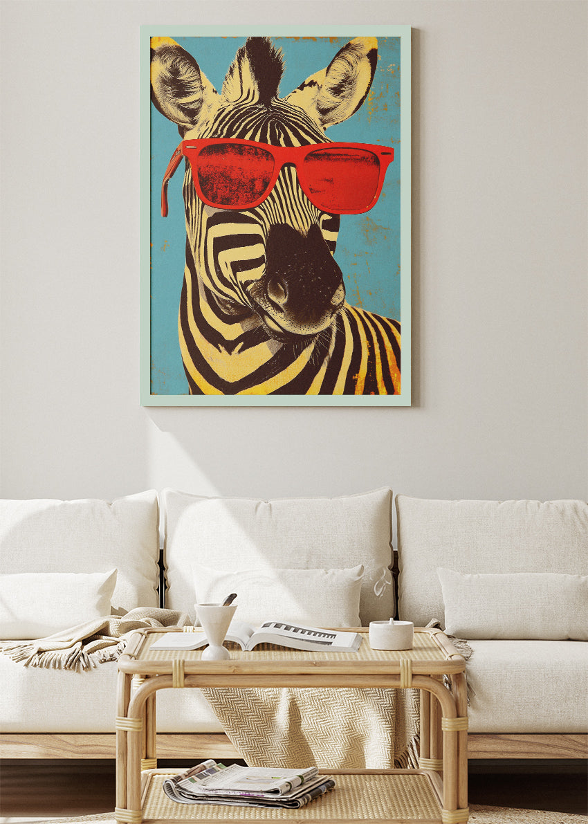 Cool Zebra Pop Art Poster & Canvas Print – Retro Sunglasses Animal Wall Art