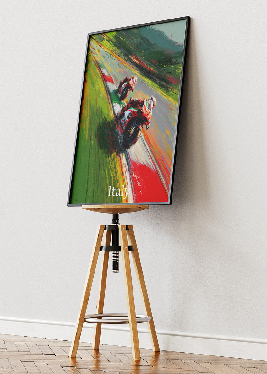 Italy Motorcycle Racing Corner Motion Wall Art Poster & Canvas