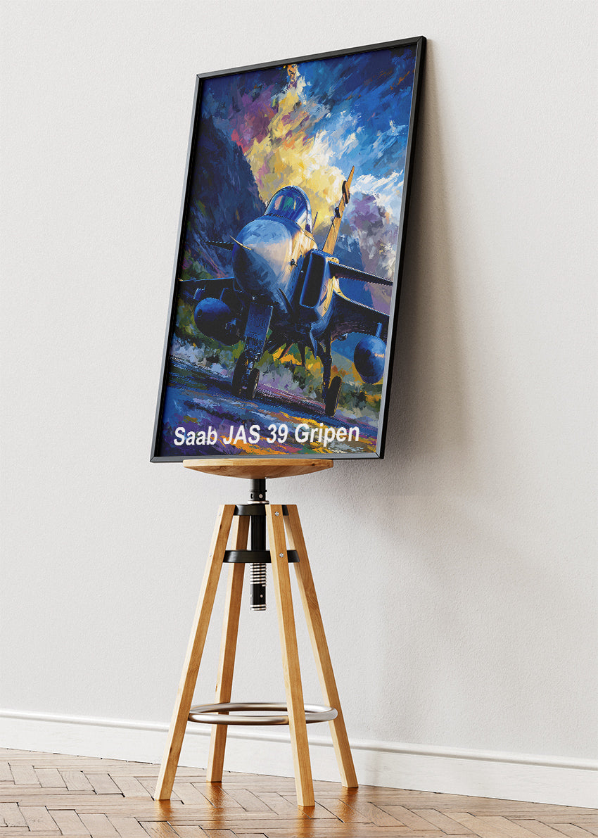 Saab JAS 39 Gripen Poster & Canvas Print – Illustrated Fighter Jet Wall Art