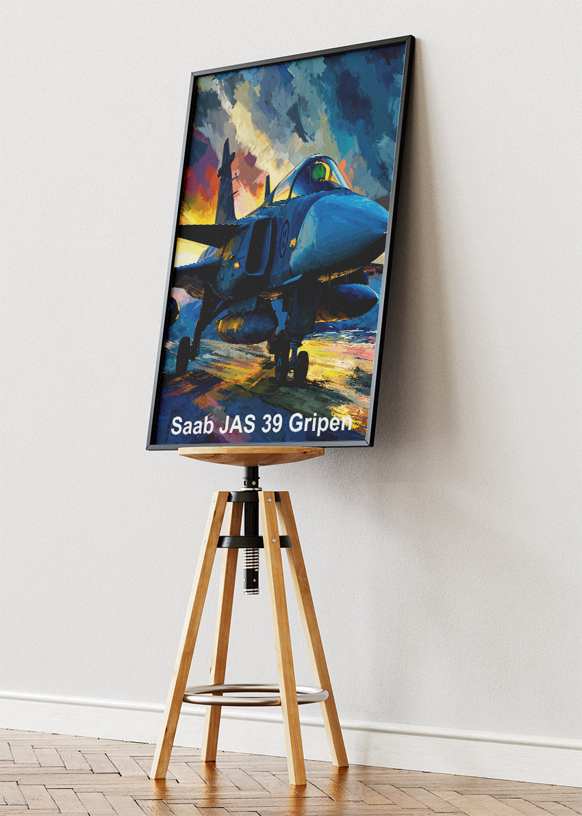 Saab JAS 39 Gripen Poster & Canvas Print – Dynamic Illustrated Fighter Jet Art