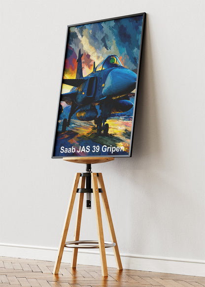 Saab JAS 39 Gripen Poster & Canvas Print – Dynamic Illustrated Fighter Jet Art
