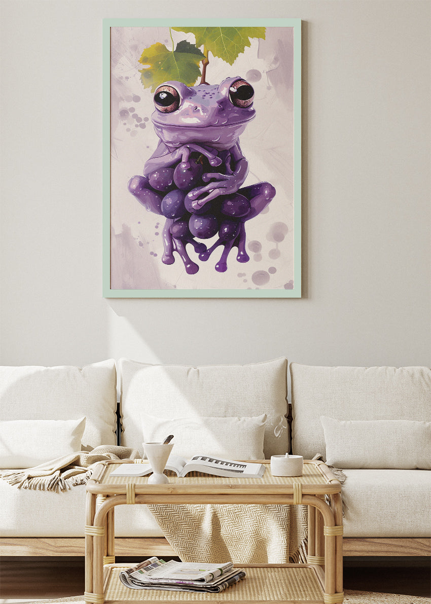 Purple Frog Poster & Canvas Print – Cute Whimsical Animal Wall Art