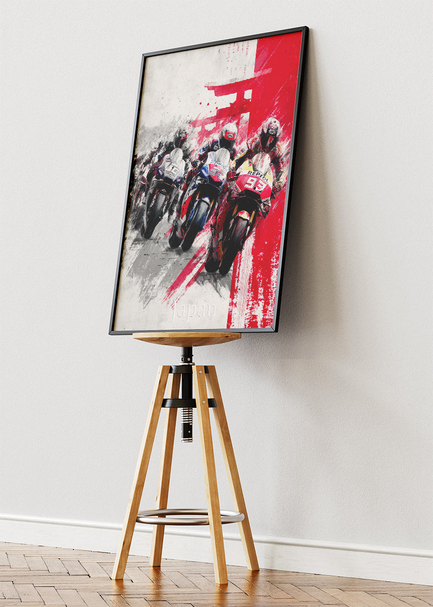 Japan Motorcycle Racing Rising Sun Wall Art Poster & Canvas