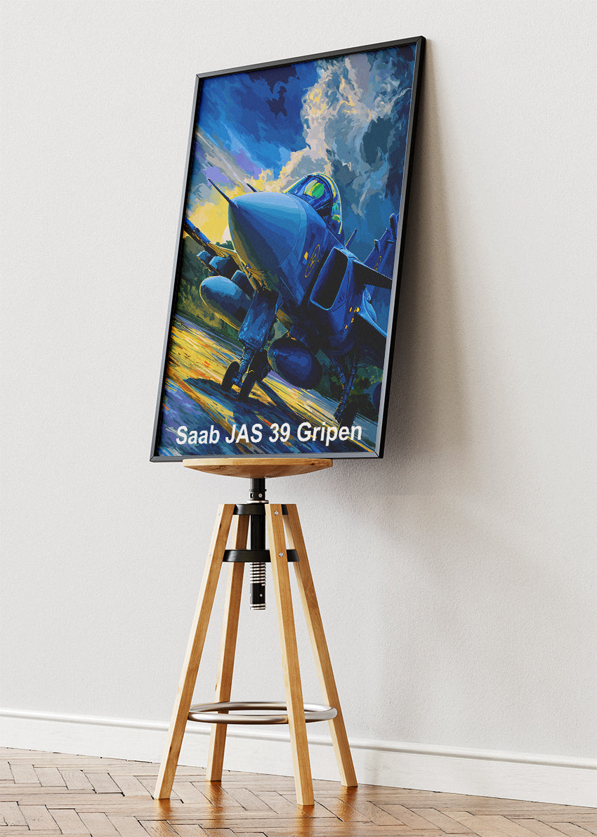 Saab JAS 39 Gripen Poster & Canvas Print – Vibrant Illustrated Fighter Jet Art