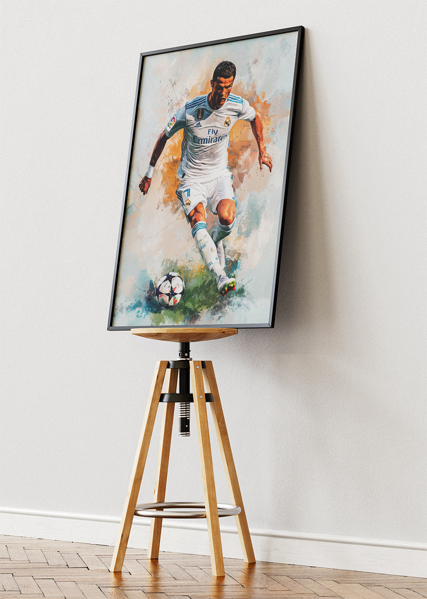 Cristiano Ronaldo Real Madrid Dribble Action Wall Art | Iconic Football Poster & Canvas