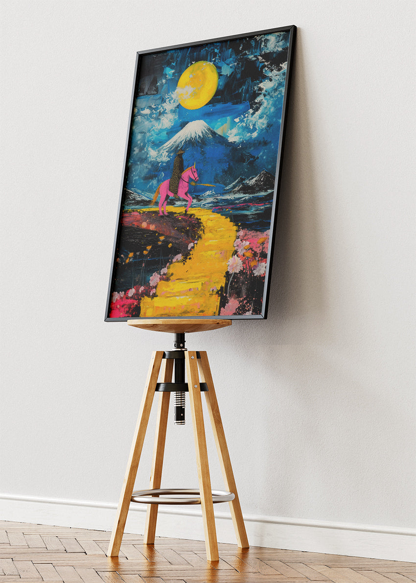 Neon Samurai Moon – Surreal Fantasy Landscape Canvas & Poster Print – AI PRINT LAB