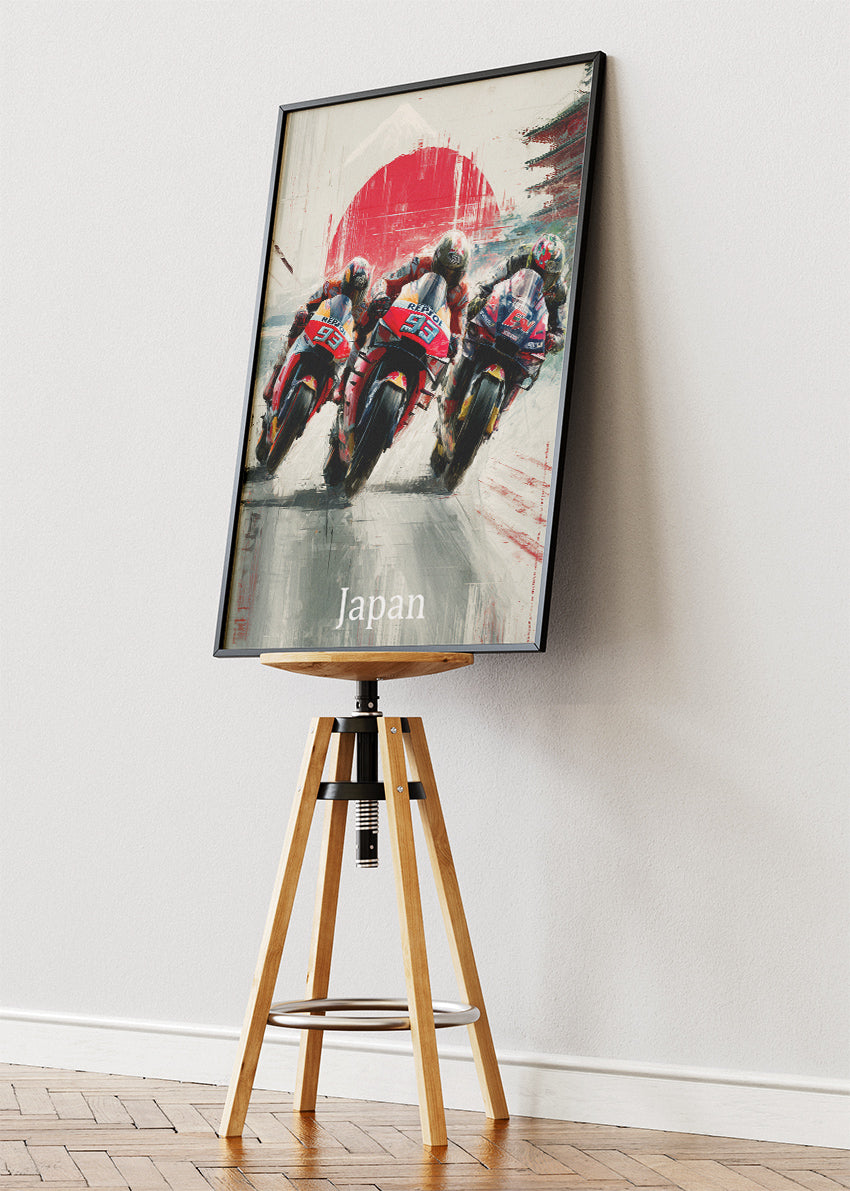 Japan Motorcycle Racing Rising Sun Formation Wall Art Poster & Canvas