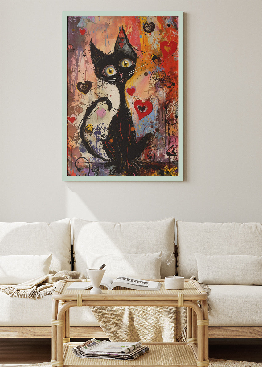 Graffiti Black Cat Poster & Canvas Print – Colorful Urban Street Art Cat Illustration