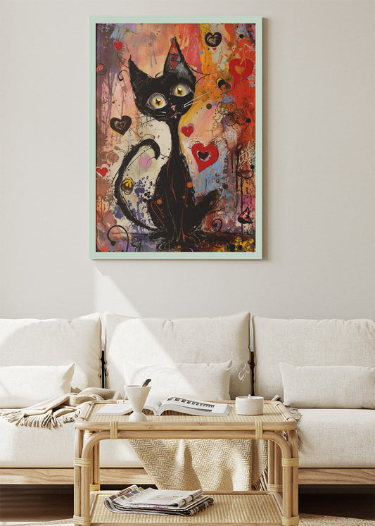 Graffiti Black Cat Poster & Canvas Print – Colorful Urban Street Art Cat Illustration
