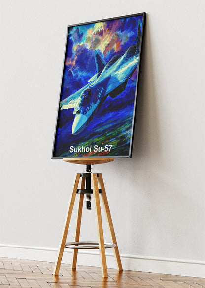 Sukhoi Su-57 Poster & Canvas Print – Dynamic Illustrated Stealth Jet Art