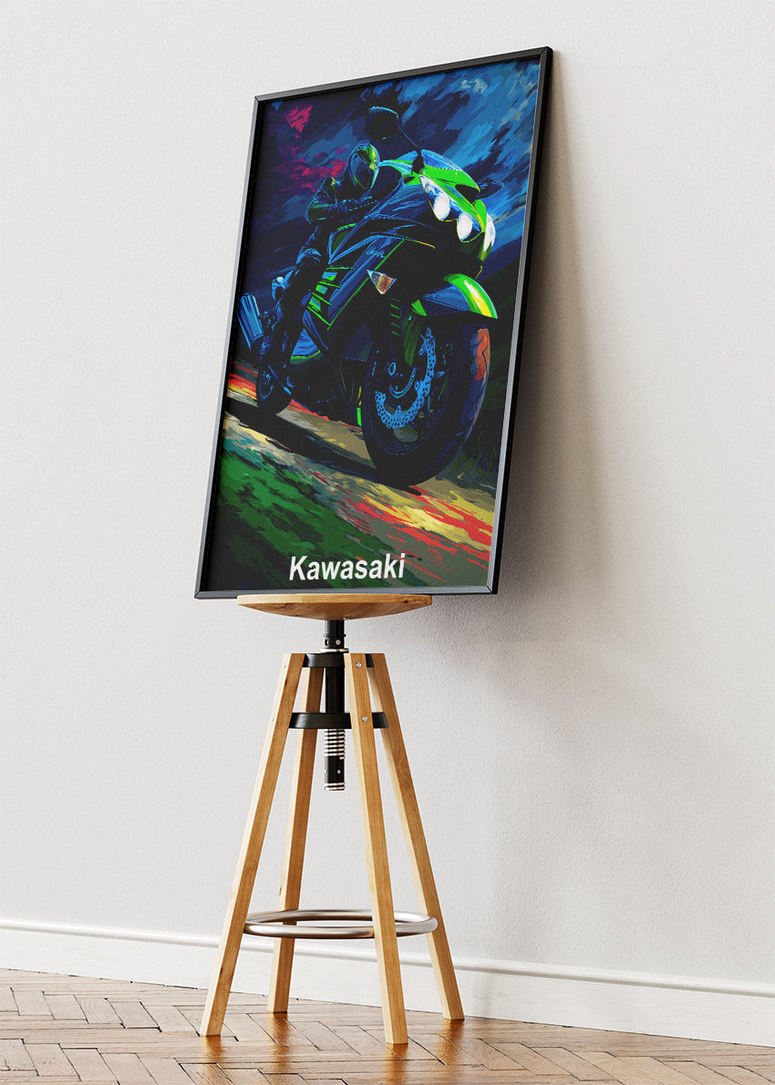 Kawasaki Night Ride Superbike Wall Art Poster & Canvas