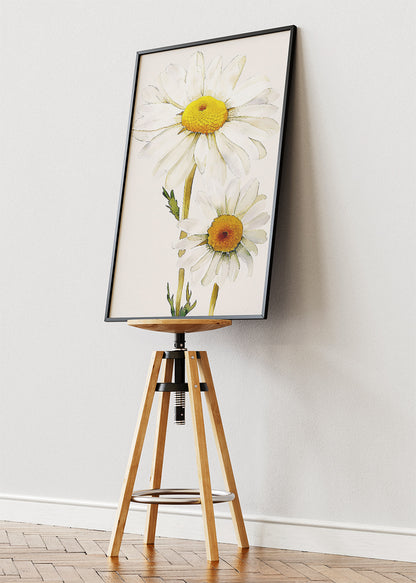 Minimal Daisy Flower Wall Art – White Botanical Canvas Print & Soft Neutral Floral Poster for Modern Living Room Decor UK
