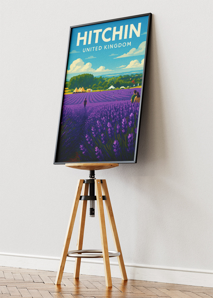 Hitchin Lavender Field Poster & Canvas Print – Illustrated Hertfordshire Art – A1000