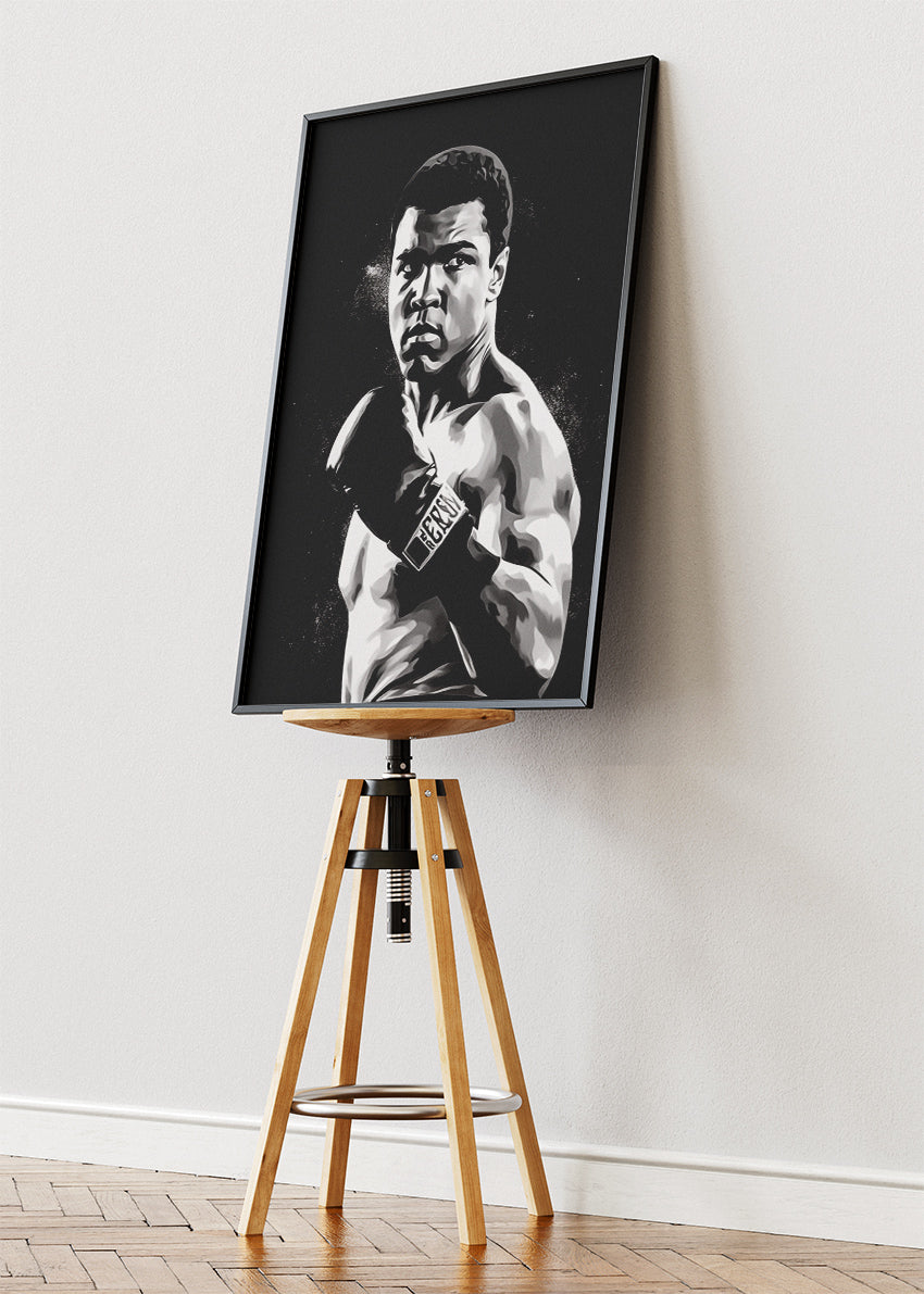 Muhammad Ali Black & White Boxing Portrait Poster & Canvas Art Print – Iconic Fight Wall Art