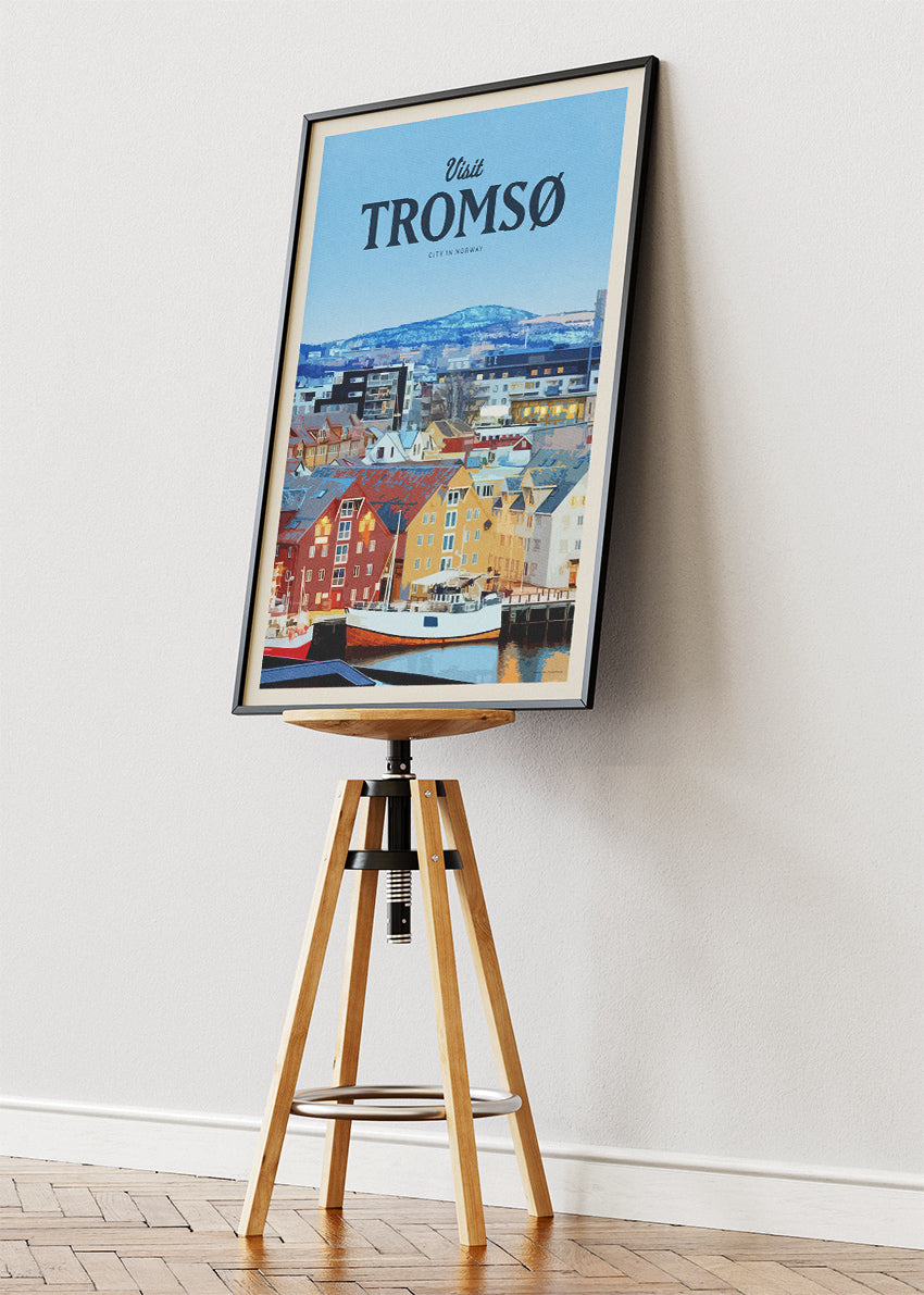 Tromsø Norway Poster & Canvas Print – Modern Illustrated Arctic Harbour Art
