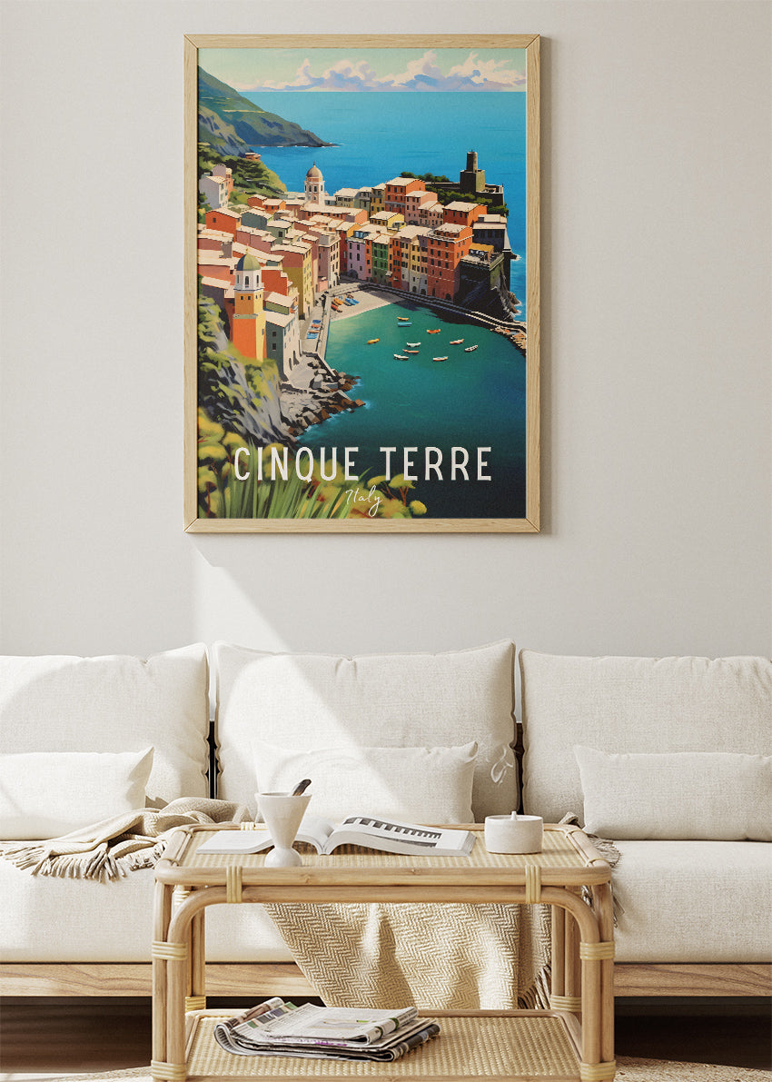 Cinque Terre Italy Poster & Canvas Print – Illustrated Vernazza Coastal Art