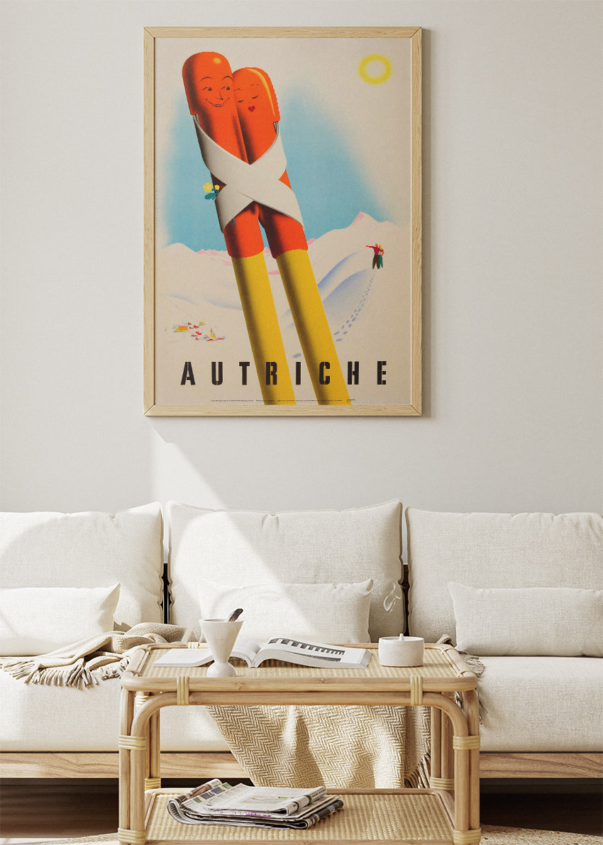 Autriche Vintage Ski Poster & Canvas Print – Retro Austrian Winter Travel Artwork