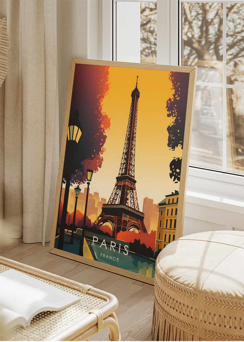 Paris France Poster & Canvas Print – Vintage Sunset Eiffel Tower Art