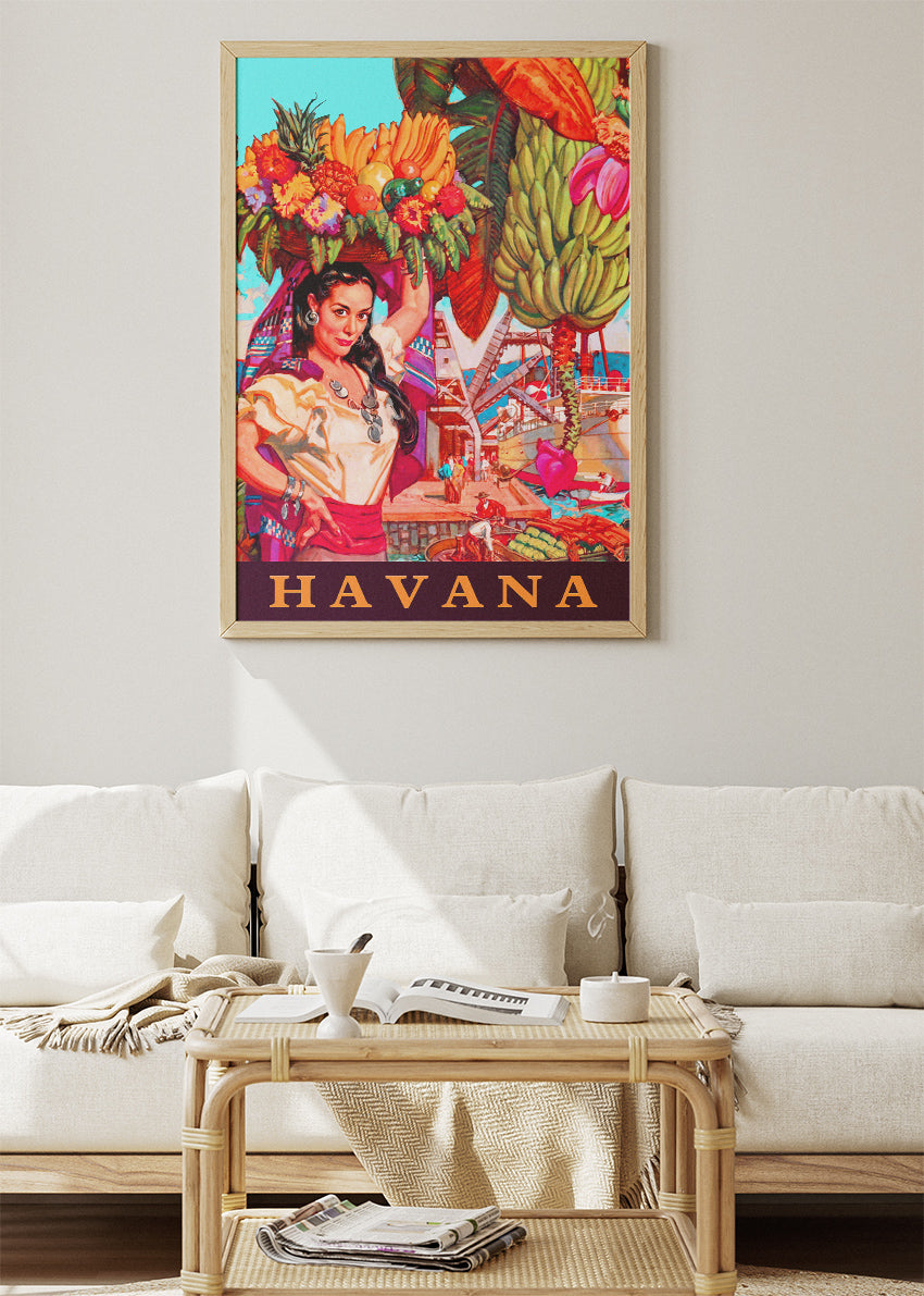 Havana Cuba Fruit Market Dancer Poster & Canvas Print – Vintage Tropical Art
