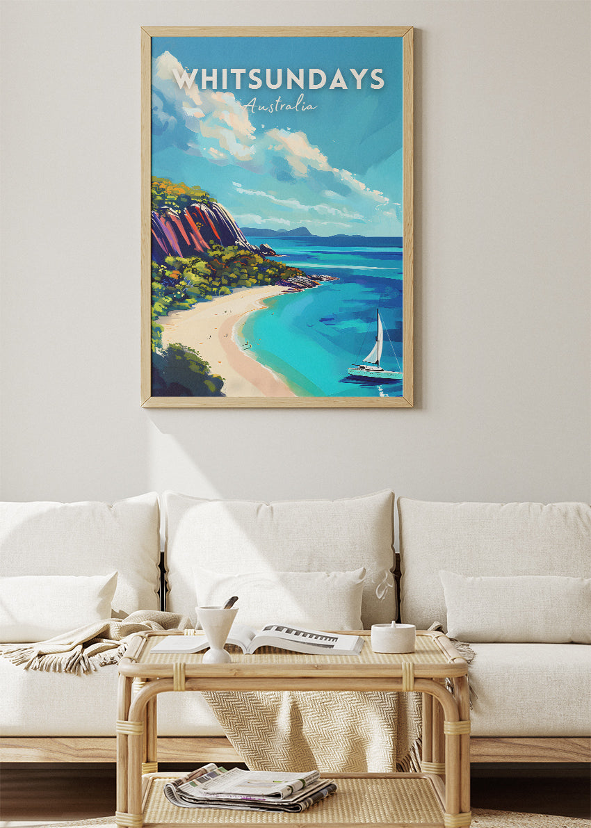 Whitsundays Australia Travel Poster & Canvas Wall Art – Tropical Beach Print