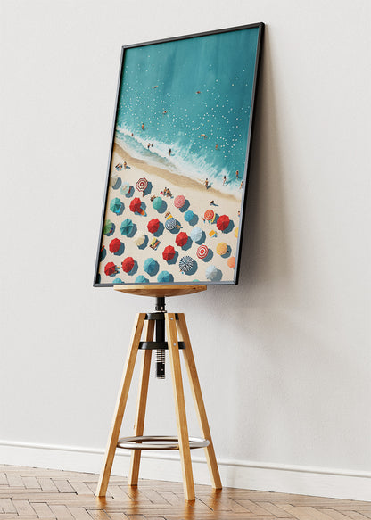 Summer Beach Aerial – Vibrant Coastal Umbrella Canvas & Poster Print – AI PRINT LAB