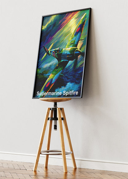 Supermarine Spitfire Poster & Canvas Print – Dynamic Illustrated WWII Fighter Art