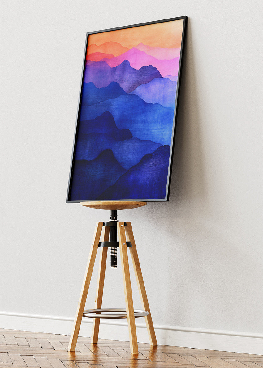 Indigo Mountain Layers – Modern Gradient Landscape Canvas & Poster Print – AI PRINT LAB