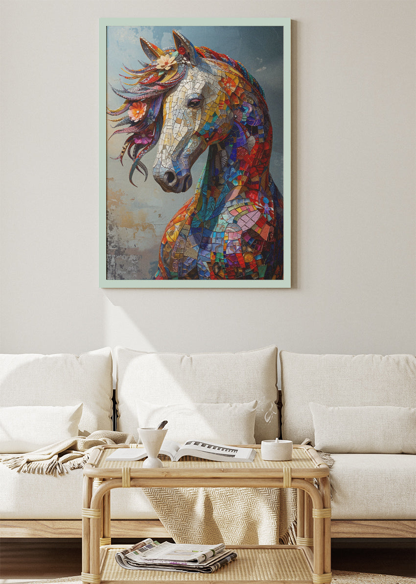 Mosaic Horse Portrait Poster & Canvas Print – Colorful Abstract Equine Art