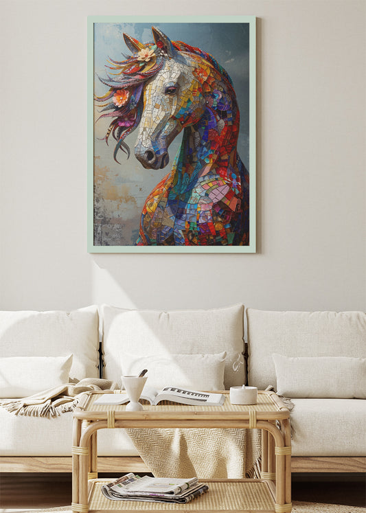 Mosaic Horse Portrait Poster & Canvas Print – Colorful Abstract Equine Art