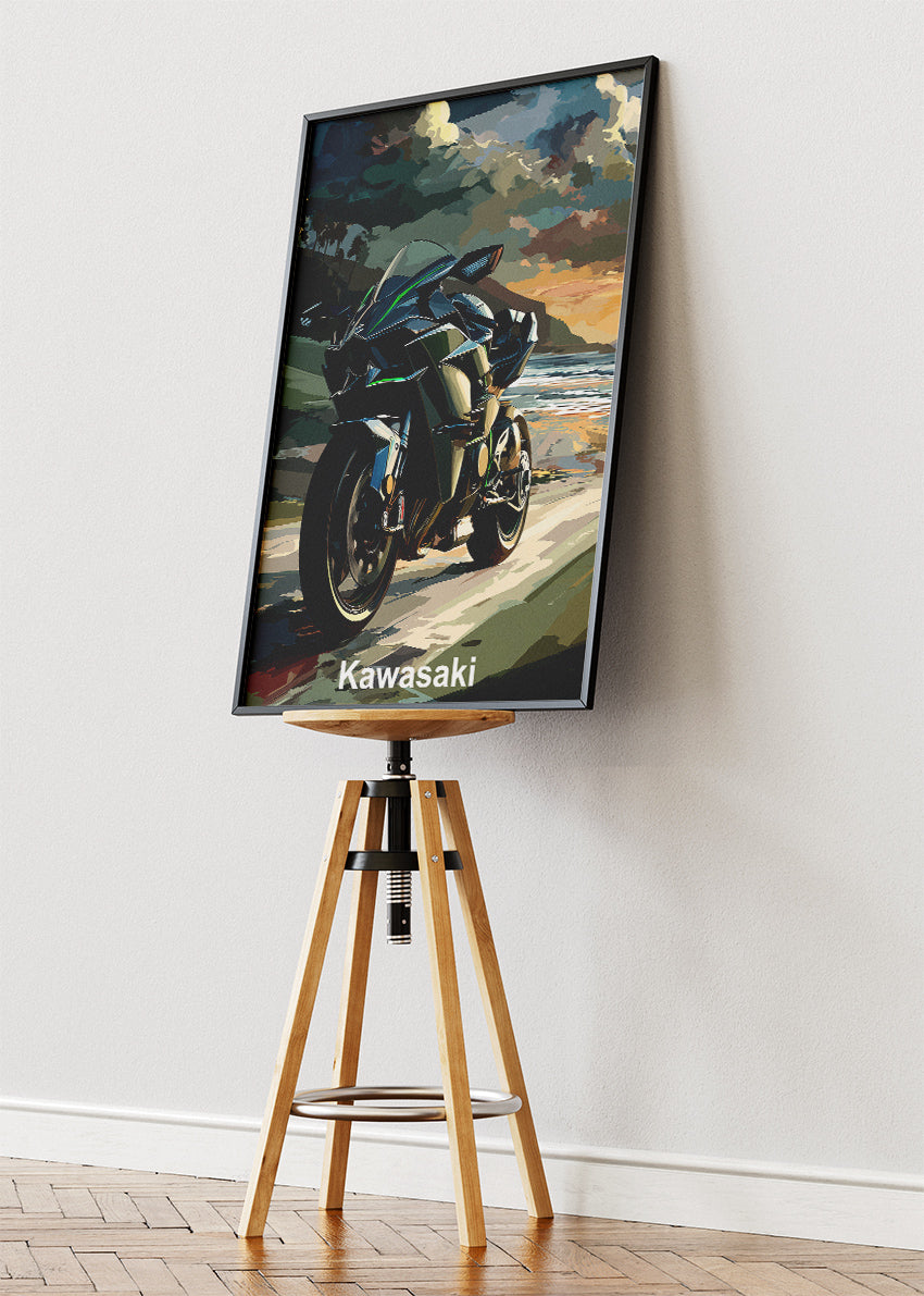Kawasaki Coastal Ride Superbike Wall Art Poster & Canvas
