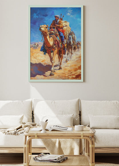 Desert Camel Caravan Poster & Canvas Print – Vibrant Middle Eastern Travel Art