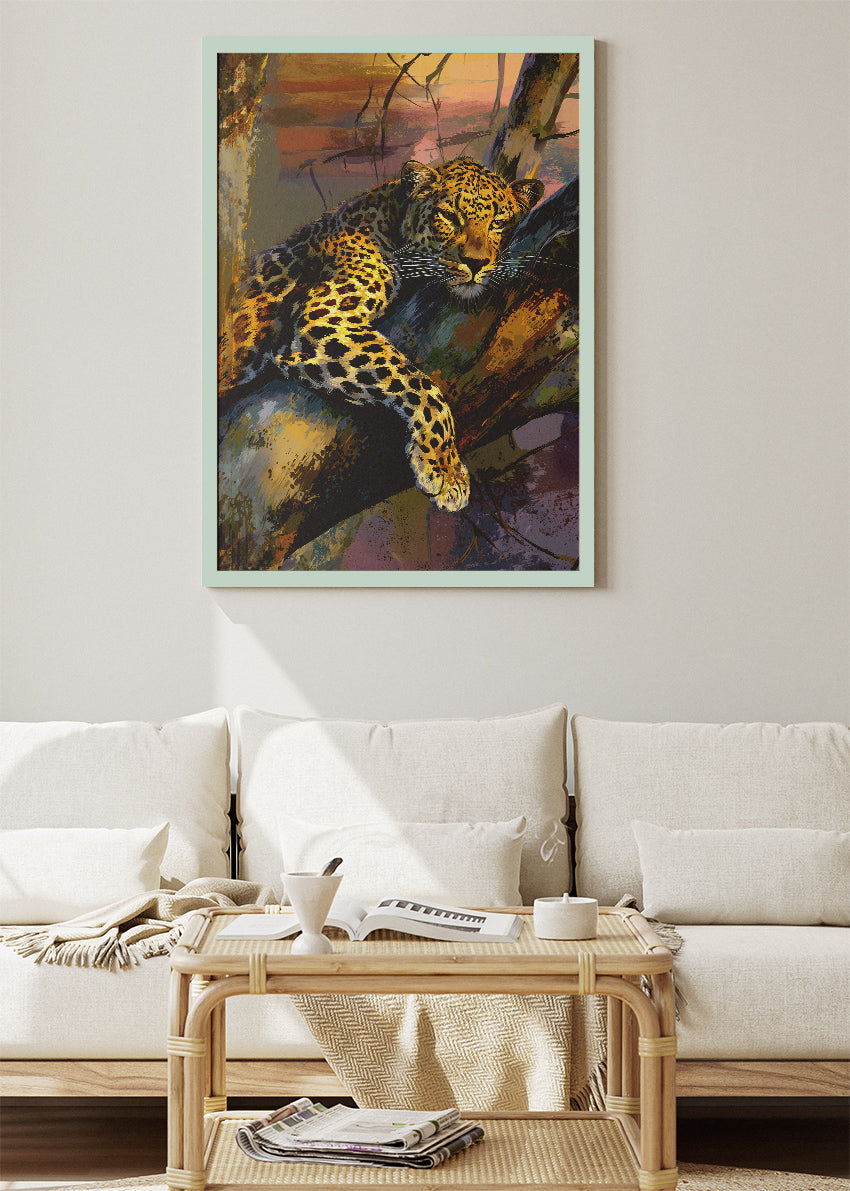 Resting Leopard on Tree Poster & Canvas Print – Vibrant Wildlife Art