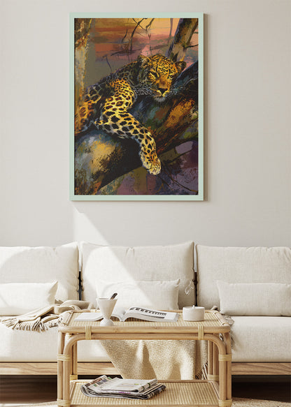 Resting Leopard on Tree Poster & Canvas Print – Vibrant Wildlife Art