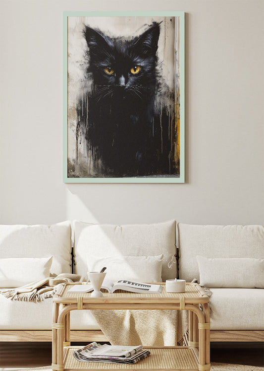 Black Cat Portrait Poster & Canvas Print – Moody Minimalist Feline Art