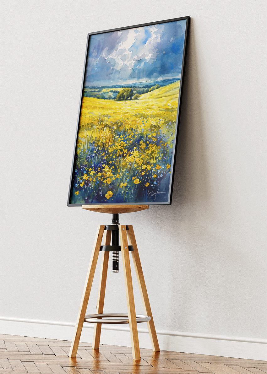Golden Wildflower Fields – Bright Countryside Landscape Canvas & Poster Print – AI PRINT LAB